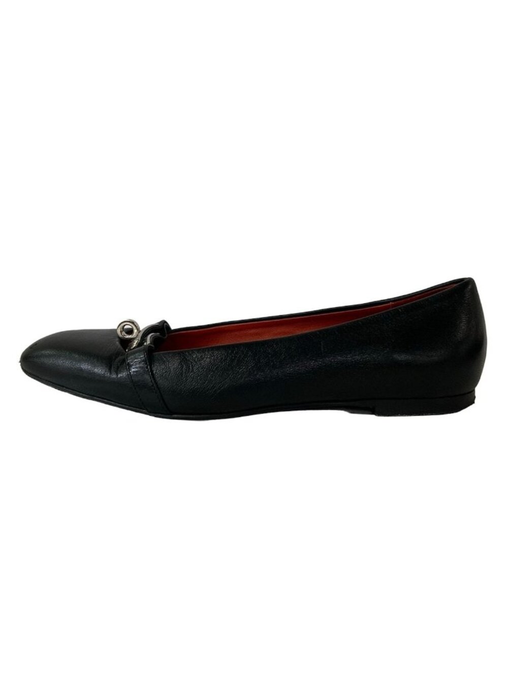 Hermes Flat Shoes Bilbao Black Silver Leather